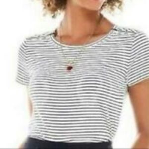 cabi Zip Shoulder Striped Terry Shirt